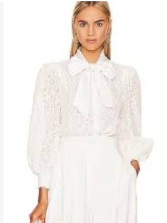 Alice + Olivia Tops - Alice + Olivia Cream Puff Sleeve Blouse Size Medium